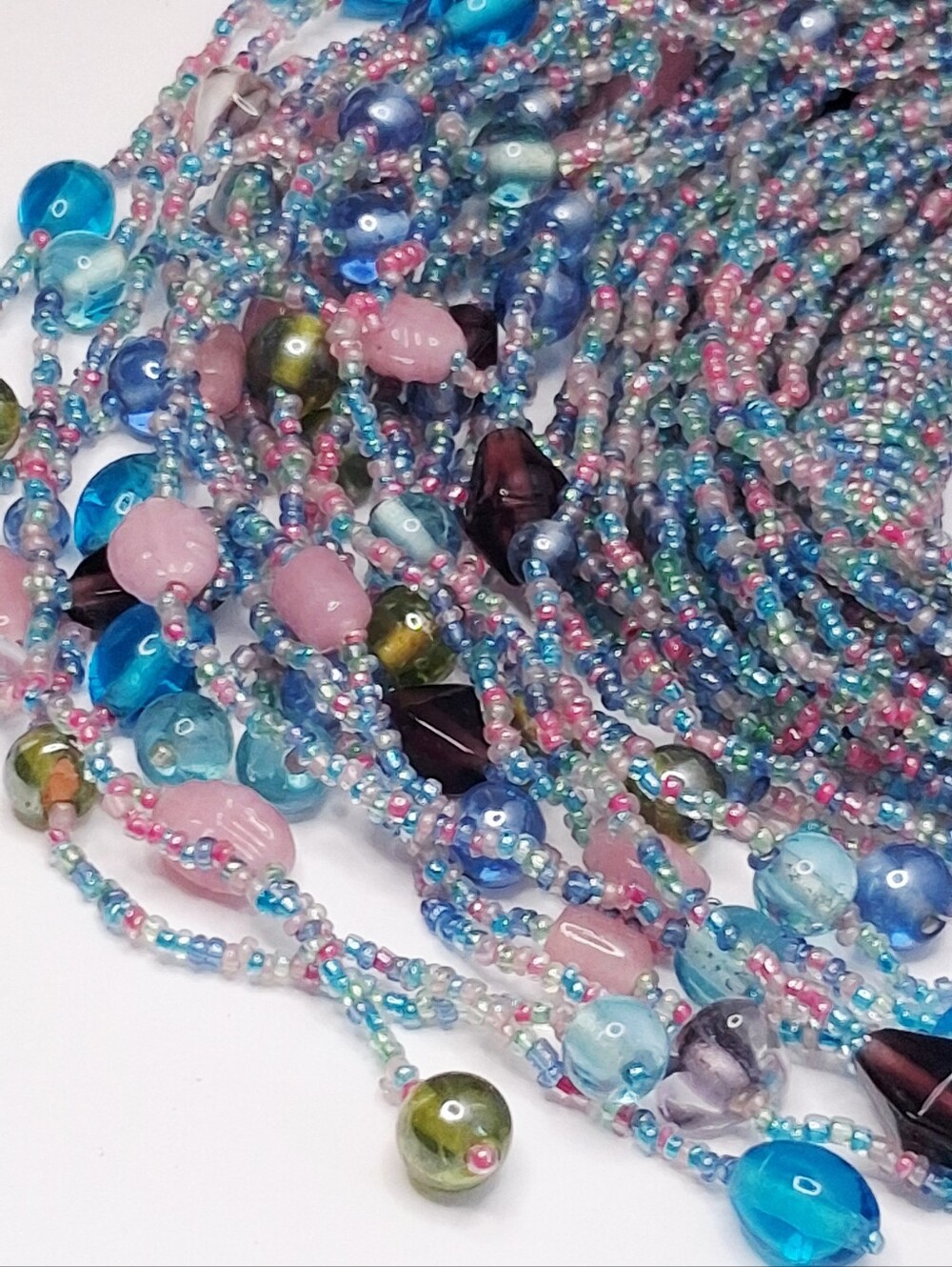 Carved Glass and Seed Bead Lariat Fringe